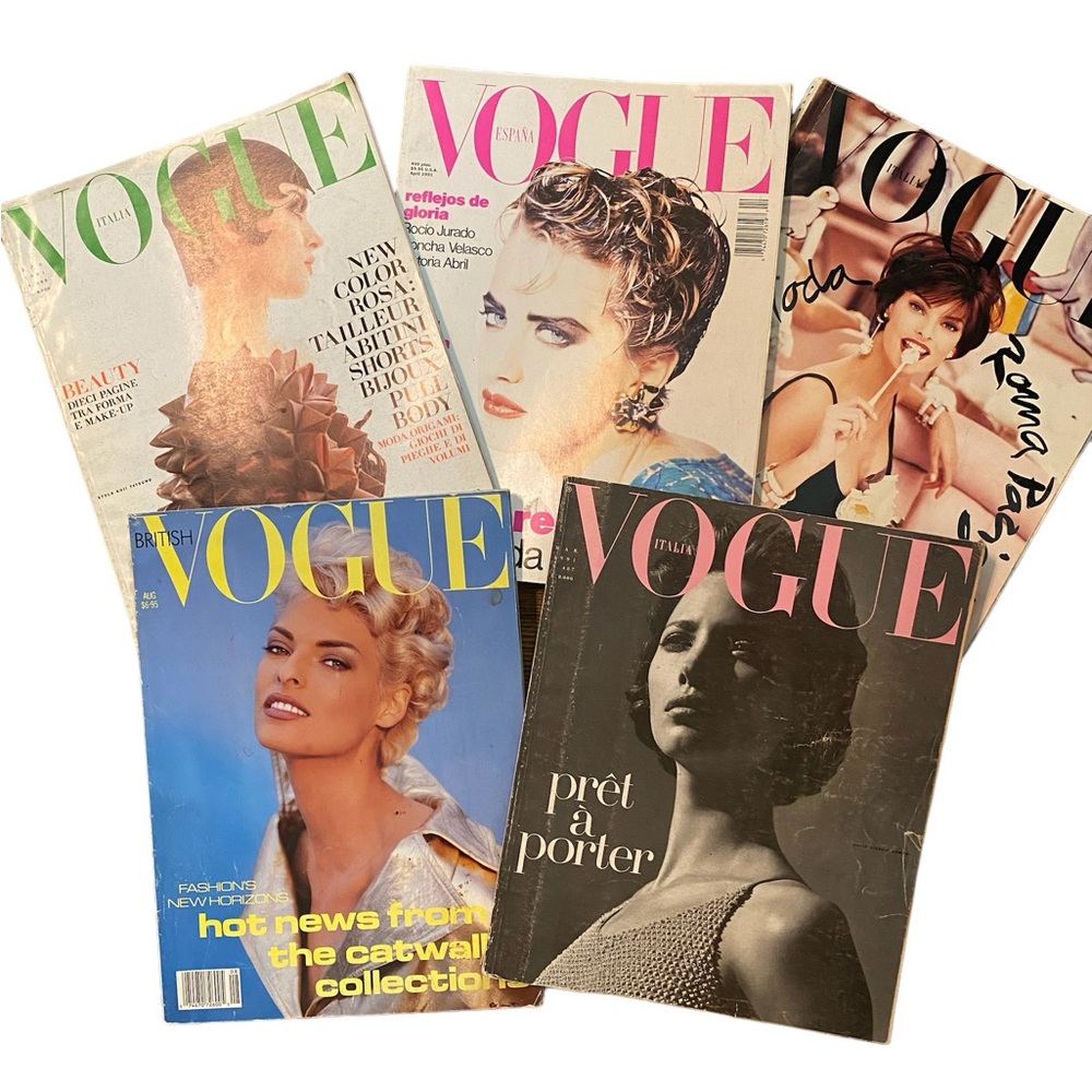 LOT of 5 (1991/2) European Vogues. Great Condition. Linda/Christy Supermodels